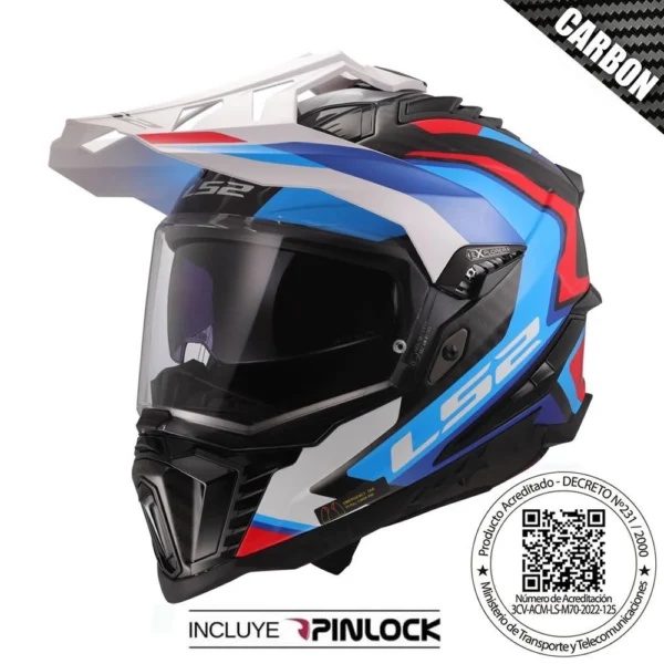 CASCO MULTIPROPOSITO LS2 MX 701 EXPLORER FRONTIER CARBONO WHITE BLUE