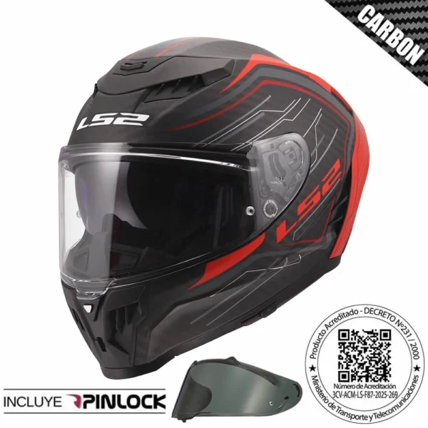 CASCO INTEGRAL LS2 FF807 DRAGON CARBON SUBIC RED MATTE